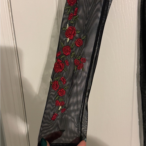 Elegant Black Dress with Red Floral Embroidery - Picture 2 of 3